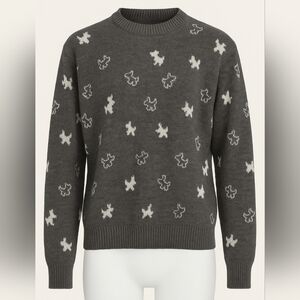 Carole Fessier Paris Wool Blend Sweater Gray Dog Pattern Made in France